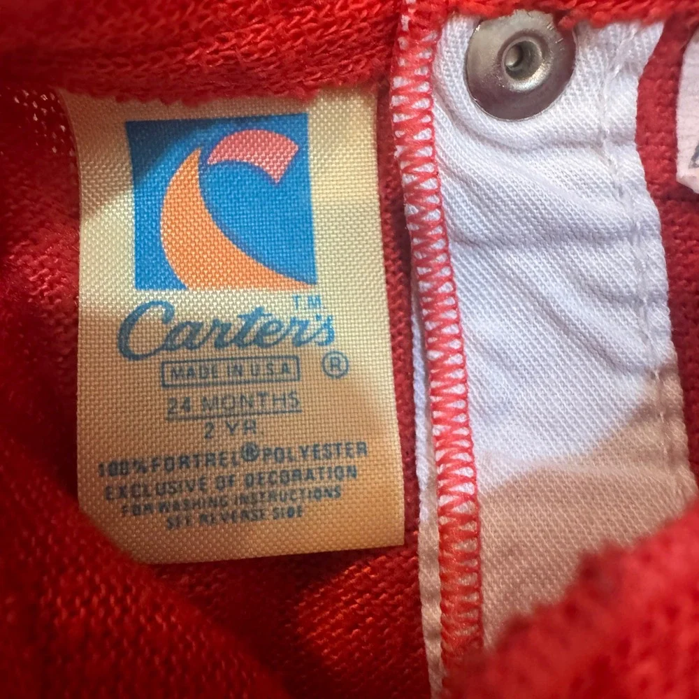 Vintage 70s Carters 24 Mo Red Footed Pajamas Set Matching Top Bottom Made in USA
